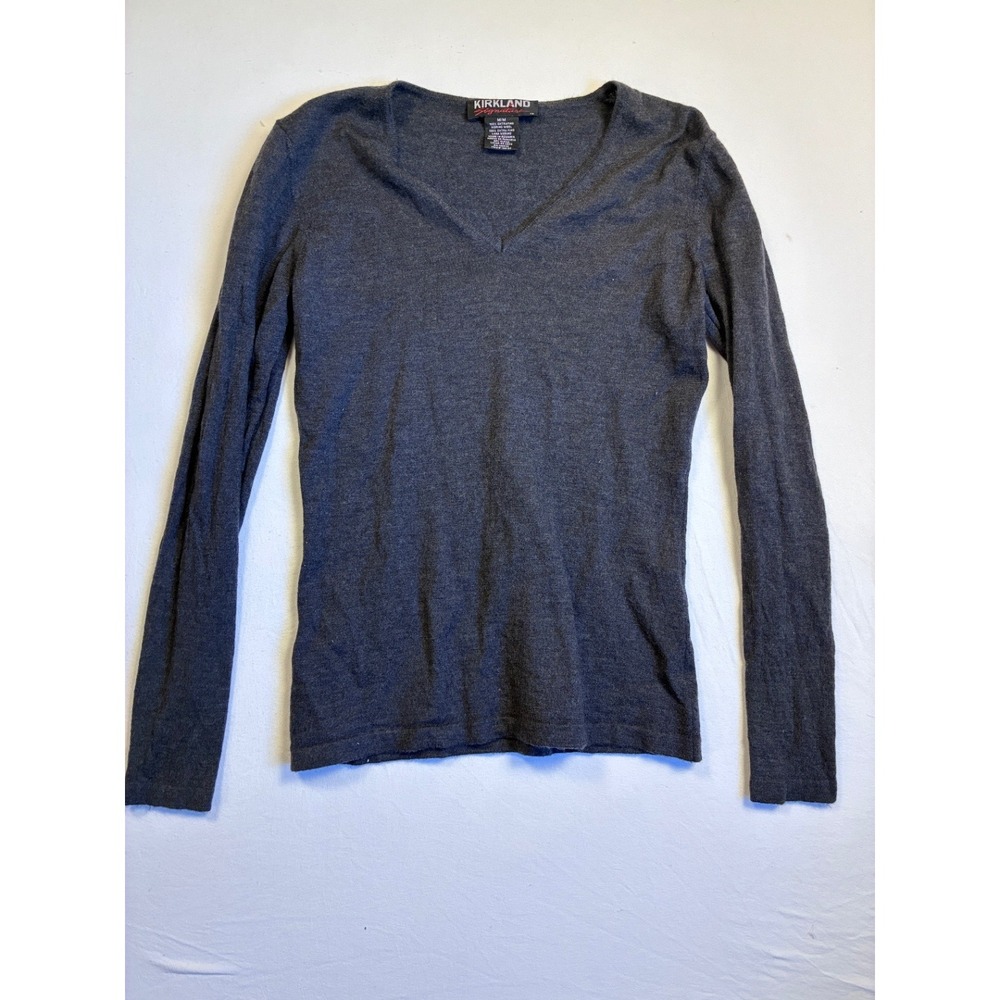 Kirkland Signature Women's Merino Wool V Neck Sweater Gray Medium